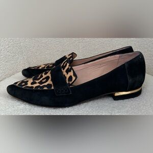 Franco Sarto flats leather‎ suede cheetah leopard print fuzzy texture black gold